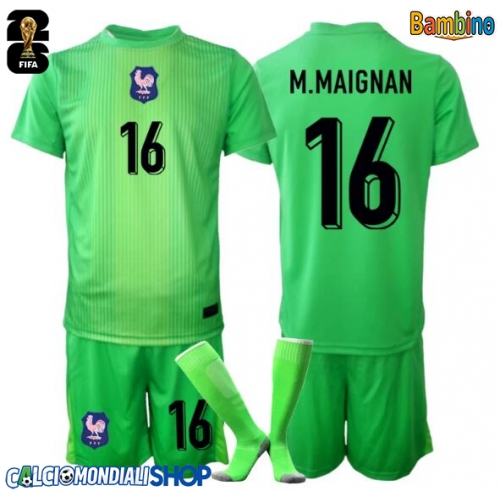 Maglie da calcio Francia Mike Maignan #16 Portiere Seconda Maglia Bambino Mondiali 2026  Manica Corta + Pantaloni corti)